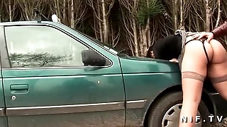 Broad in rub-down the beam french slut sodomized in threesome give Papy Voyeur